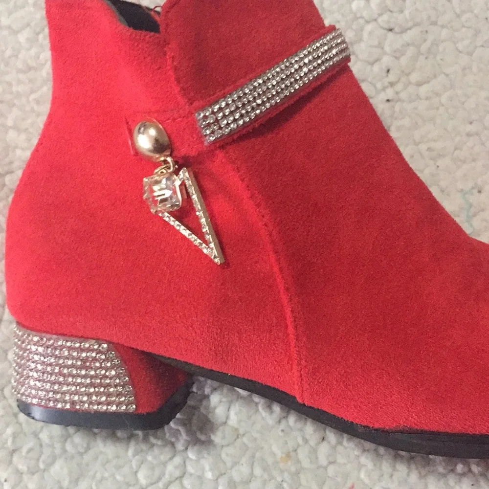 RED FAUX SUADE SHOES